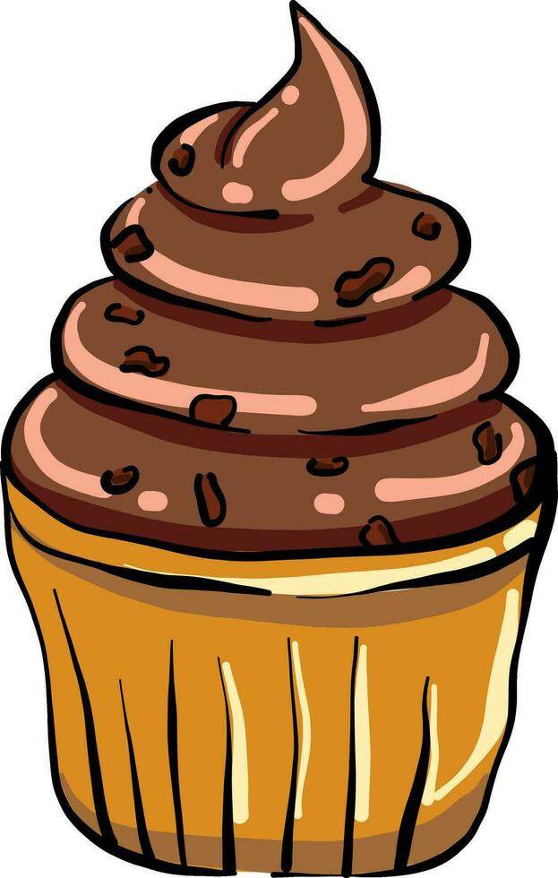 Chocolate cupcake, illustration, vector on white background