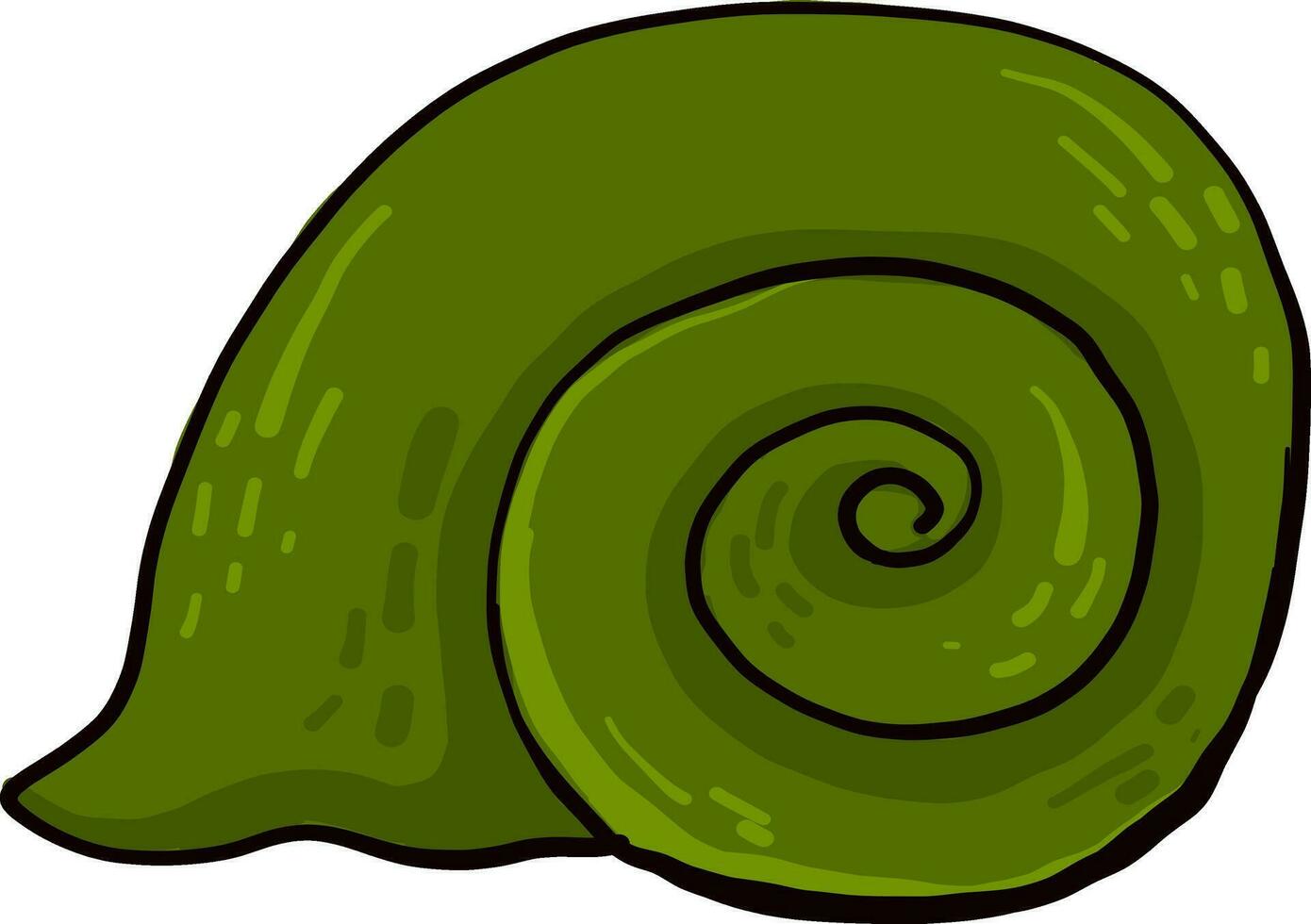 Green snail shell, illustration, vector on white background