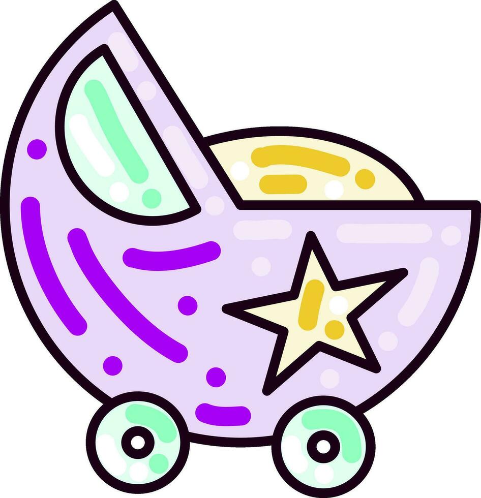 Purple baby stroller, illustration, vector on white background