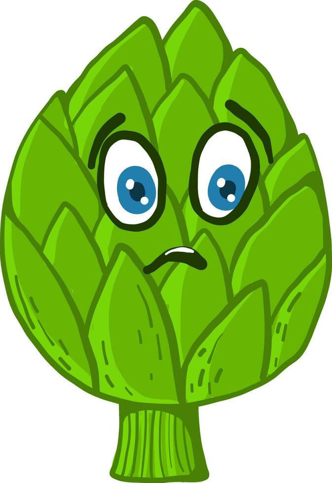 Scared artichoke, illustration, vector on white background