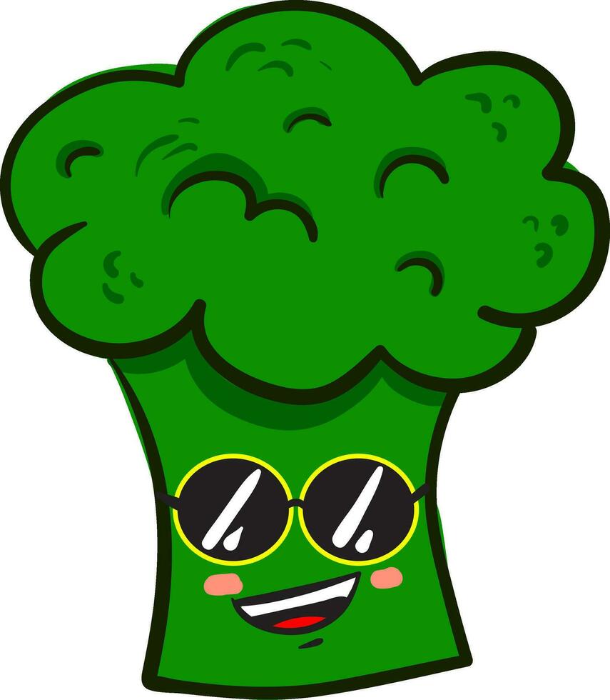 Broccoli with glasses, illustration, vector on white background