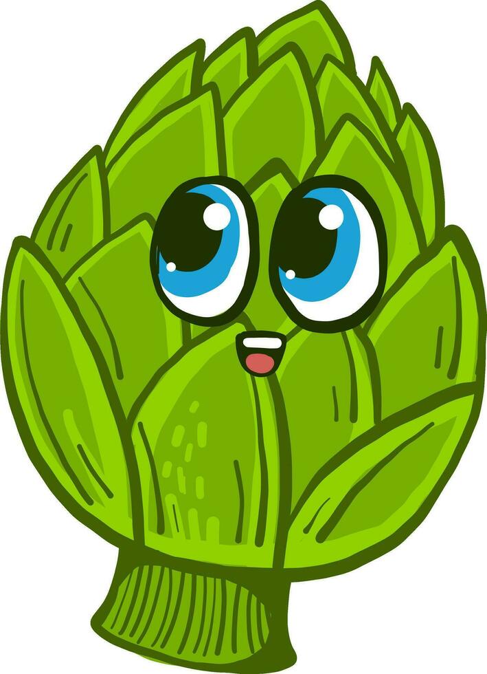 Happy artichoke, illustration, vector on white background