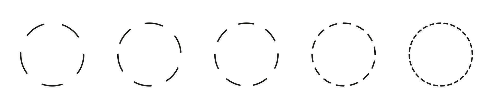 Dashed circle flat icon. Broken rings. Dotted ring symbol. Simple dashed round lines. Abstract monochrome graphic elements. Round cut line. Vector template.