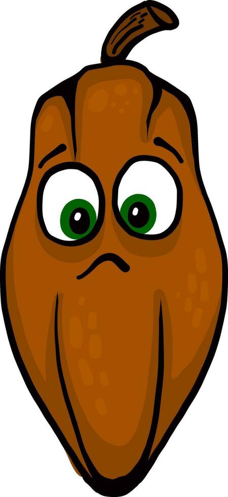 Sad cacao bean, illustration, vector on white background