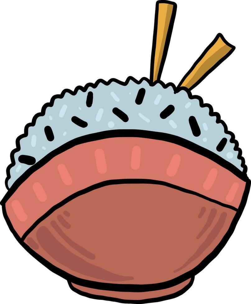 Rice in a red bowl, illustration, vector on white background