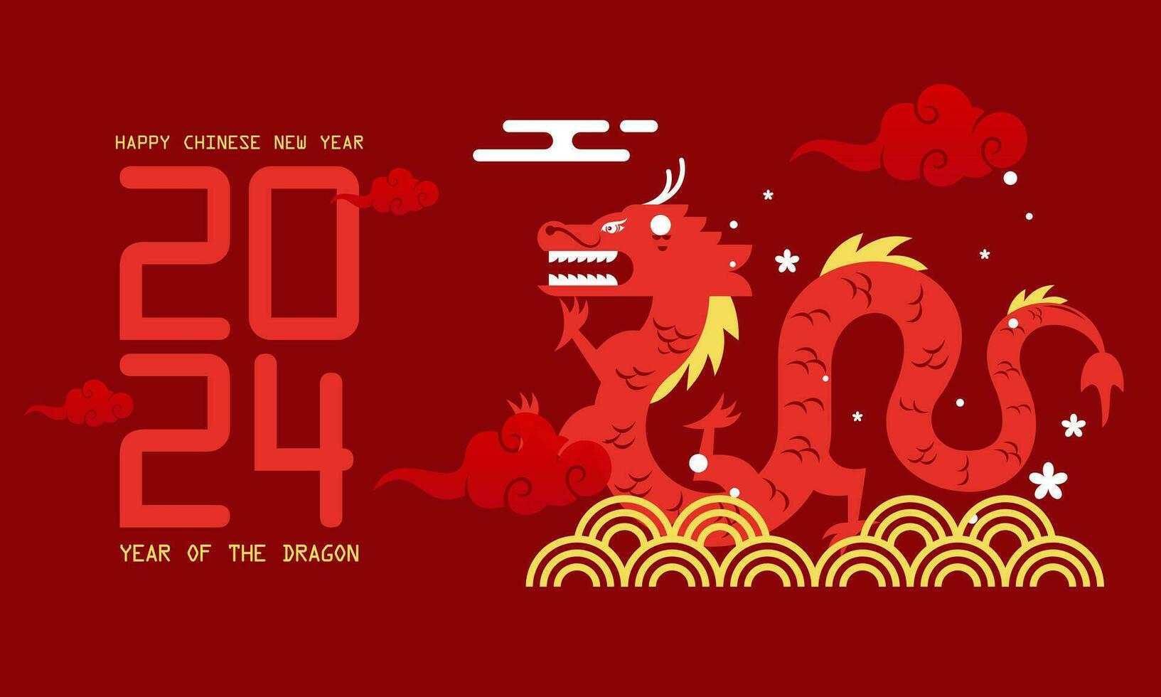 Happy Lunar New Year Chinese New Year 2024 Year of the Dragon Zodiac Flat Design Illustration vector