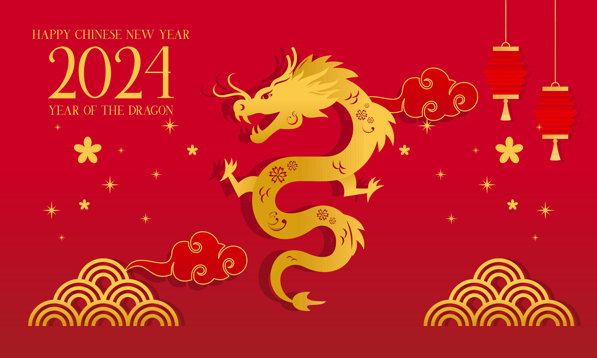 Happy Lunar New Year Chinese New Year 2024 Year Of The Dragon Zodiac With Chinese Dragon Gold On Happy Lunar New Year Chinese New Year 2024 Year Of The Dragon Zodiac With Chinese Dragon Gold On