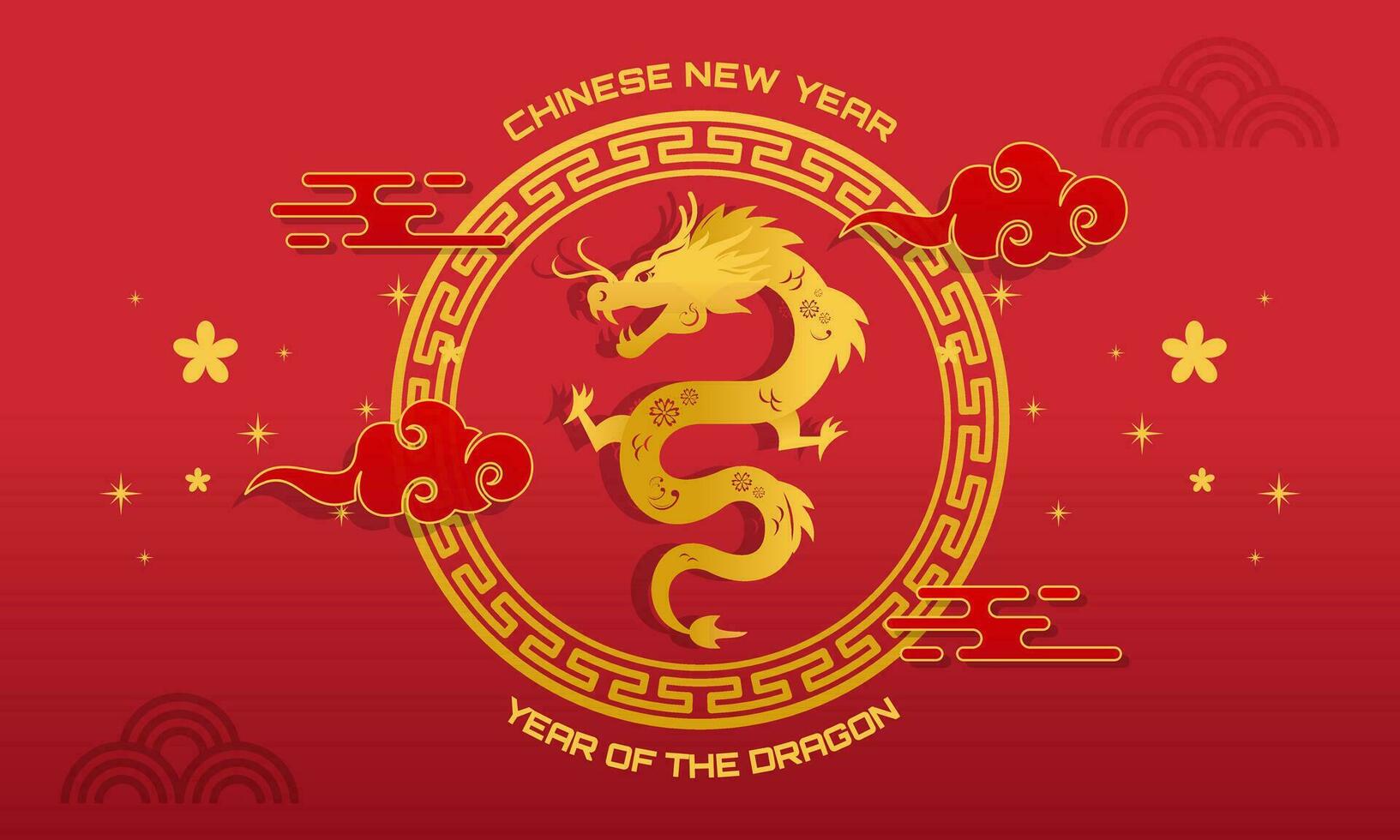 Happy Lunar New Year Chinese New Year 2024 Year of the Dragon Zodiac with Chinese Dragon Gold on a Red Background vector