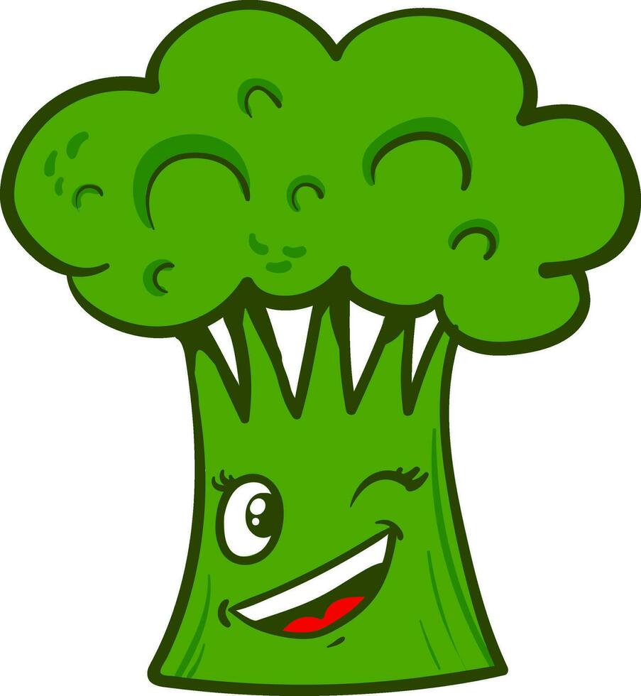 Winking broccoli, illustration, vector on white background