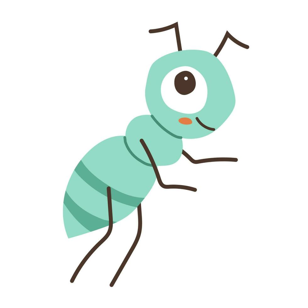Cute cartoon ant on a white background. Cute character for childish design. Flat vector illustration.
