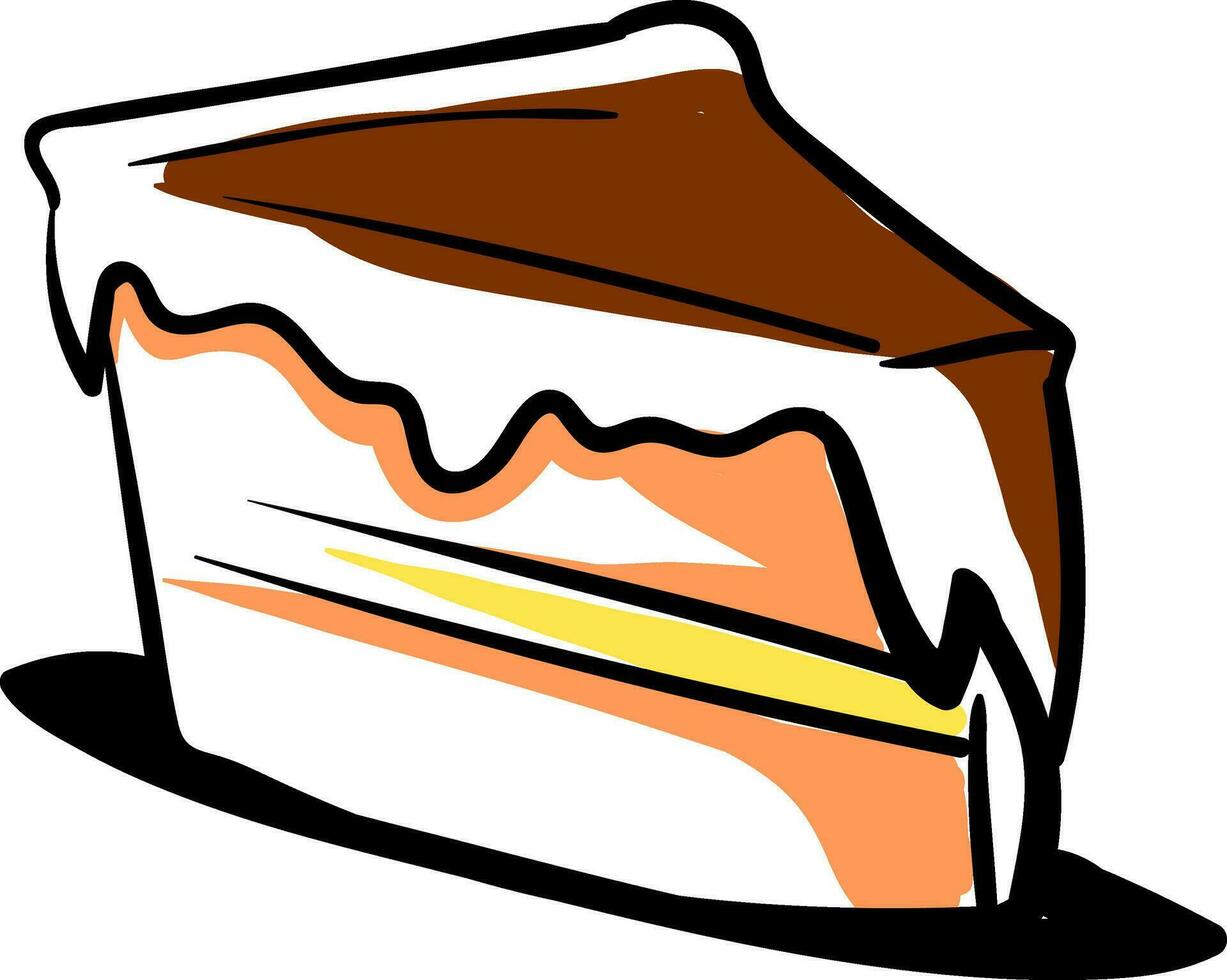 Piece of chocolate cake, illustration, vector on white background.