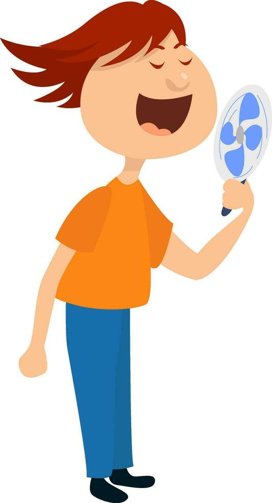 Girl with a hand fan, illustration, vector on white background