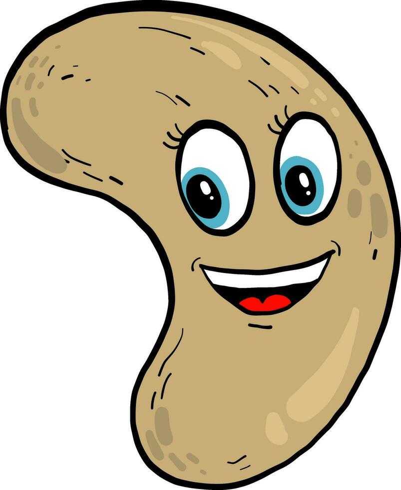 Cashew with blue eyes, illustration, vector on white background