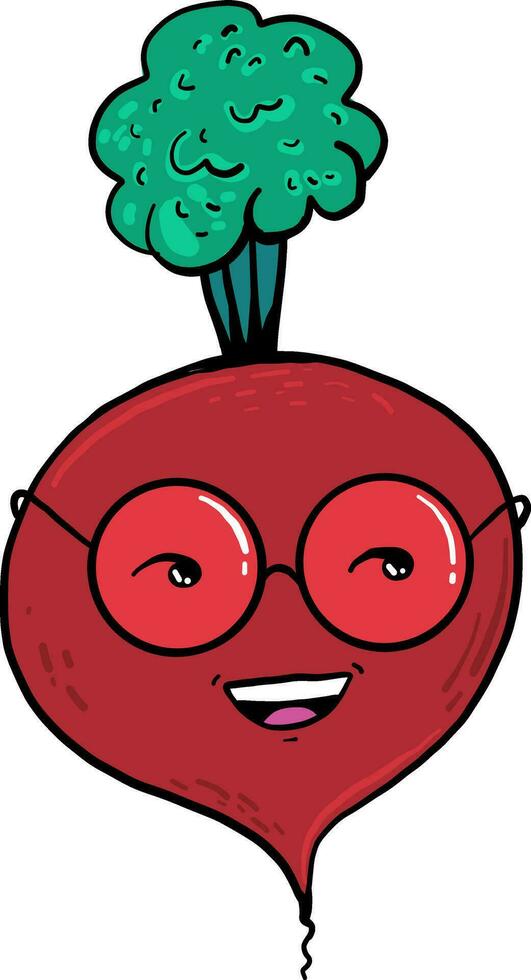 Beet with glasses, illustration, vector on white background