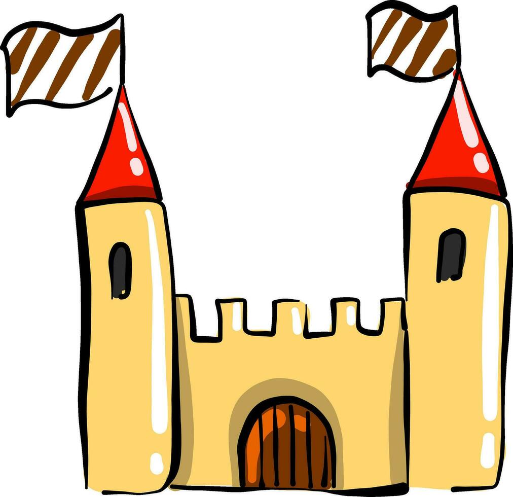 Yellow castle, illustration, vector on white background