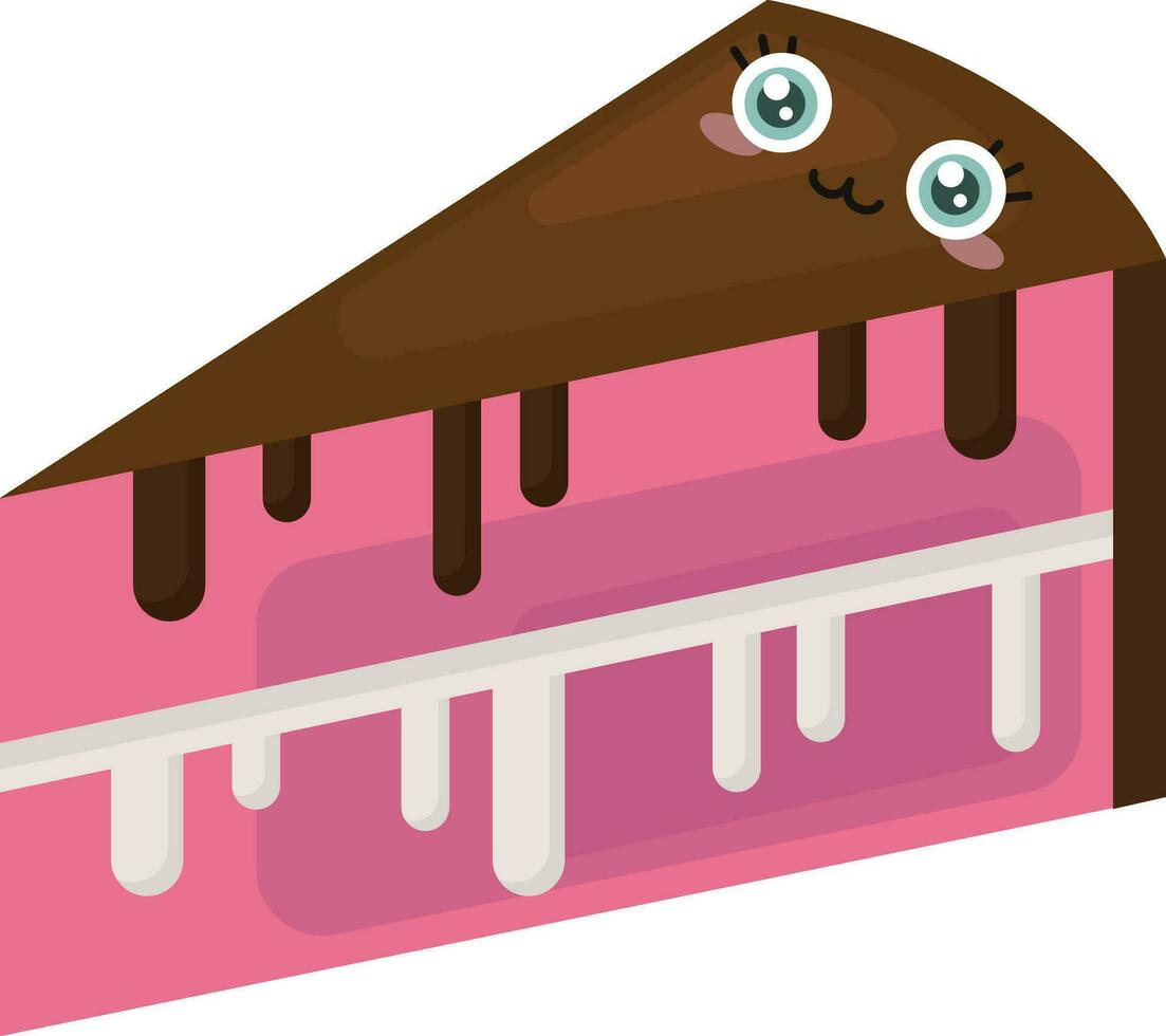 Pink cake with chocolate on it, illustration, vector on white background