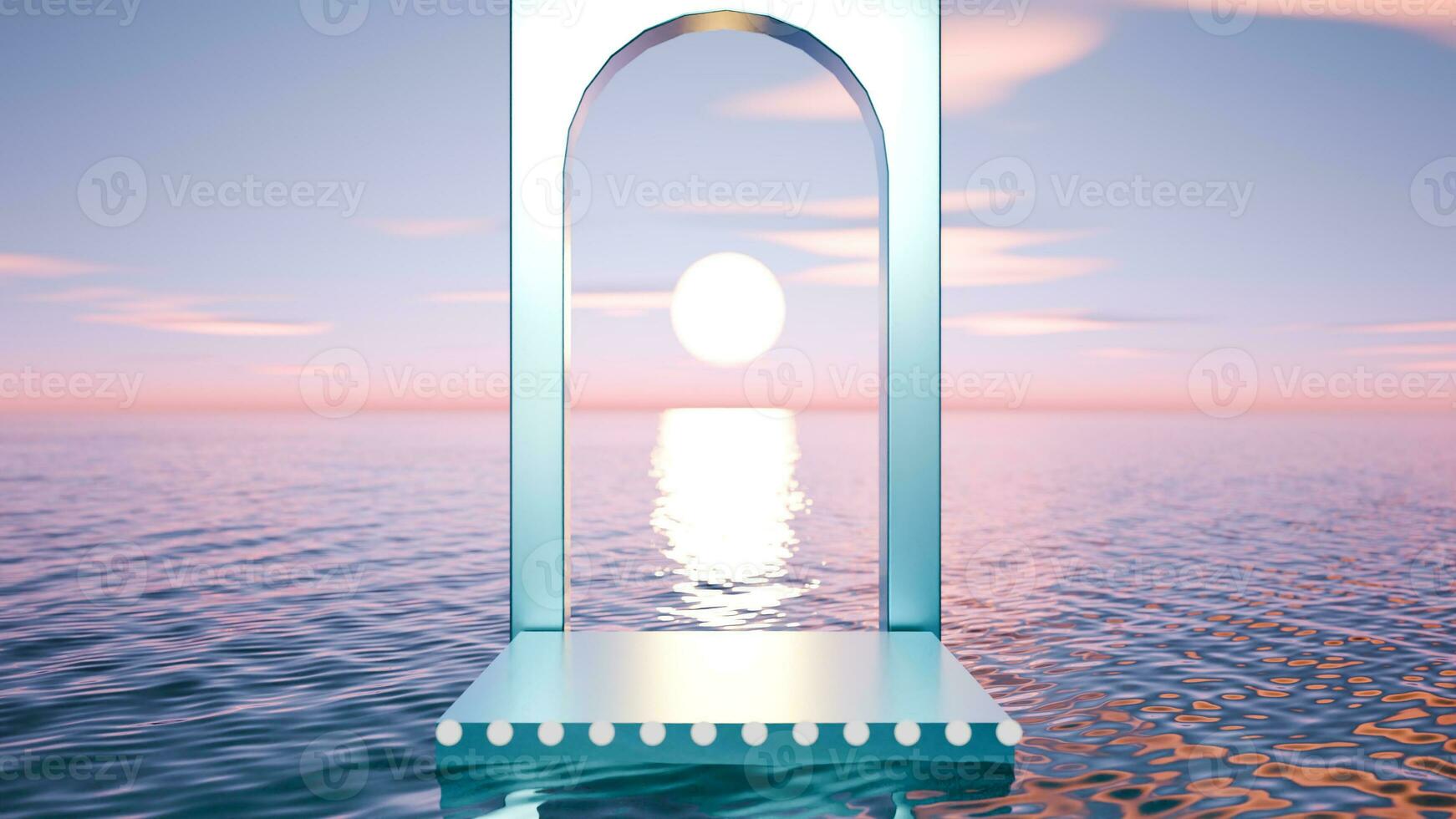 Closed up podium to display product on ocean wave view and blue sky. photo