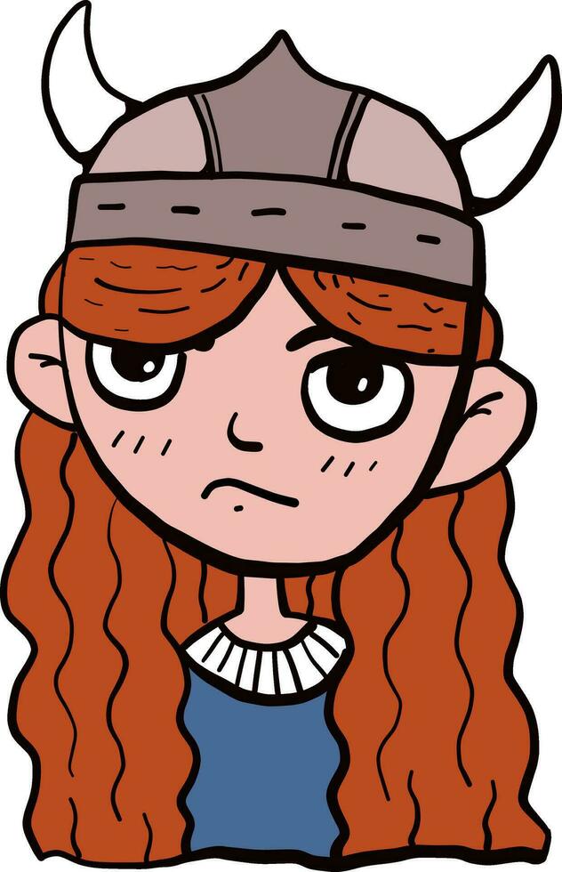 Angry viking girl, illustration, vector on white background
