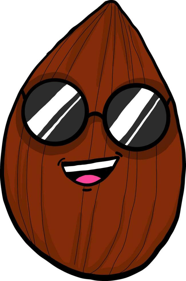 Almond with sunglasses, illustration, vector on white background