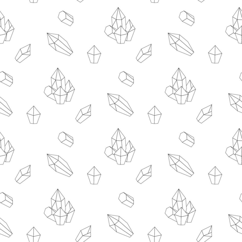 Seamless pattern, line art, crystals stones ocultism magic vector