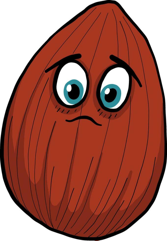 Sad little almond, illustration, vector on white background
