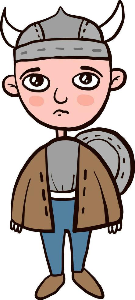 Sad viking boy, illustration, vector on white background