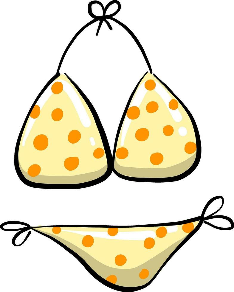 Yellow swimsuit with dots, illustration, vector on white background