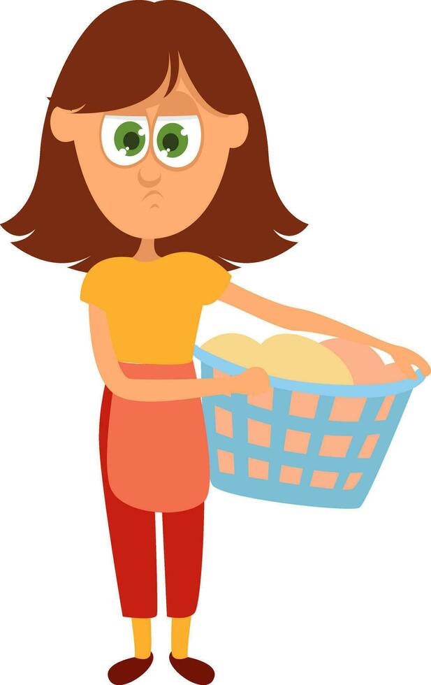 Girl with laundry, illustration, vector on white background