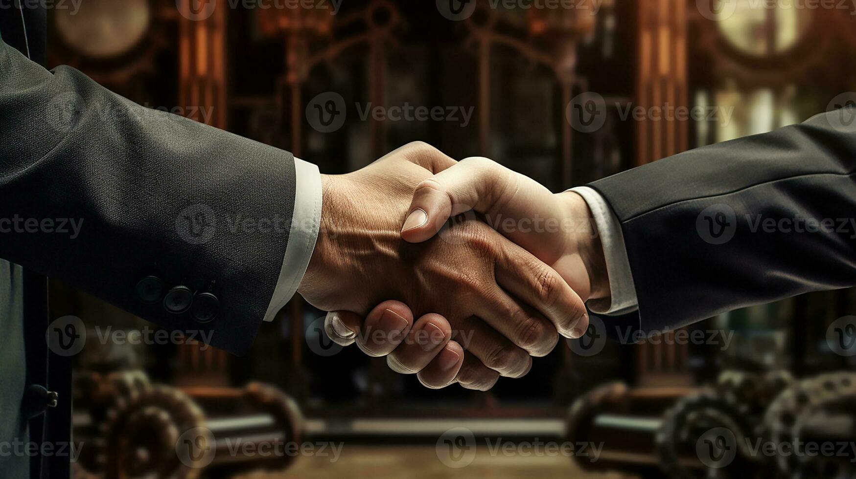 AI generated Handshake between two businessmen signifies successful agreement. Generative AI photo