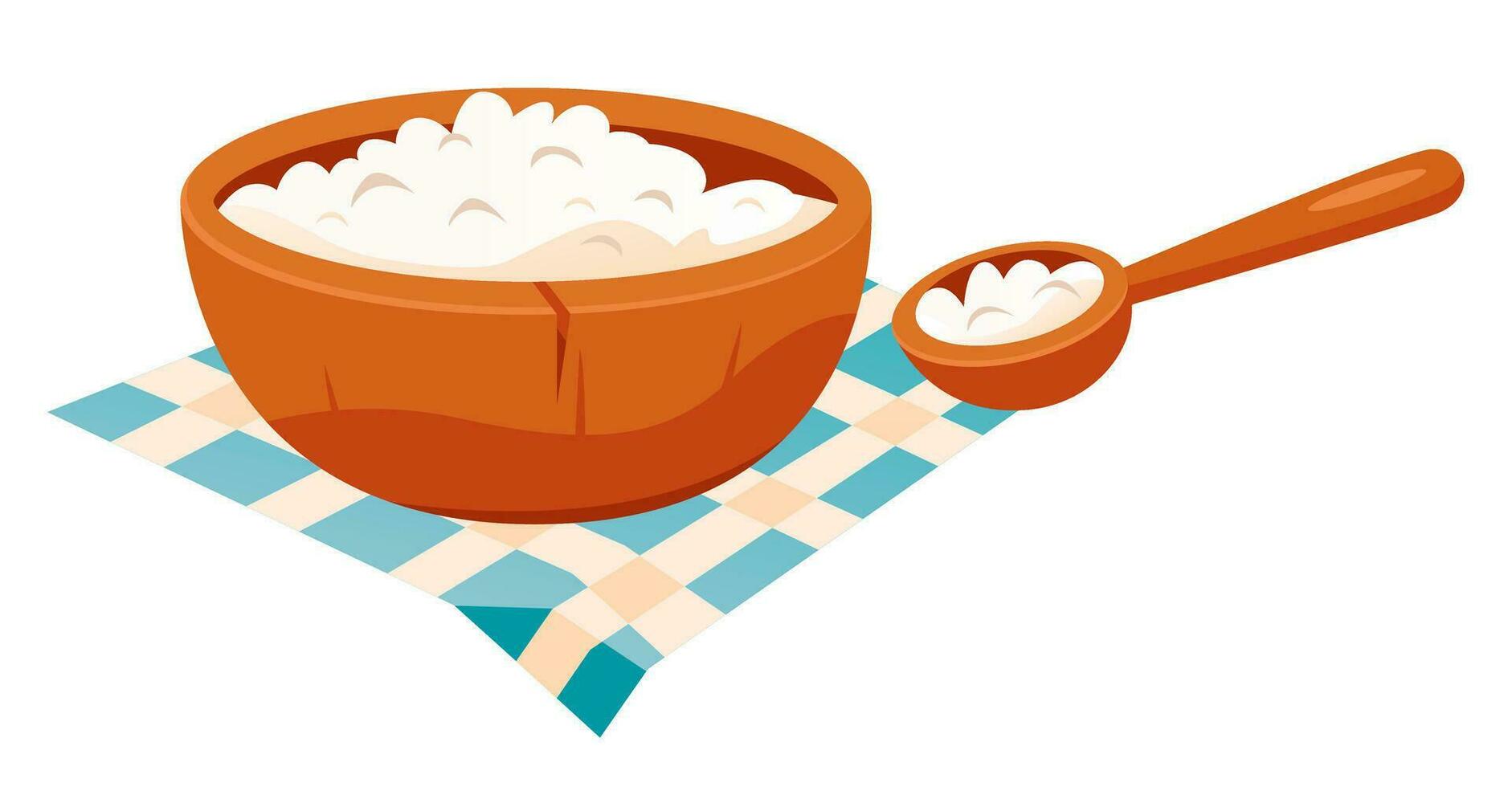 Bowl with cottage cheese. Organic homemade food. Dairy product. Vector illustration isolated on white background