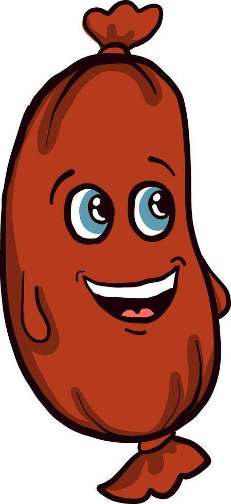 Sausage with big smile, illustration, vector on white background