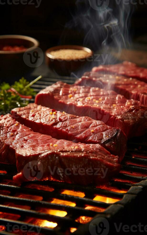 AI generated Sizzling Summer Barbecue with Juicy Steaks photo