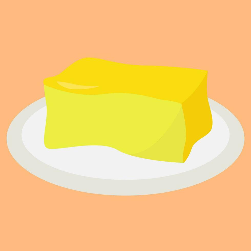 Butter on plate, illustration, vector on white background.