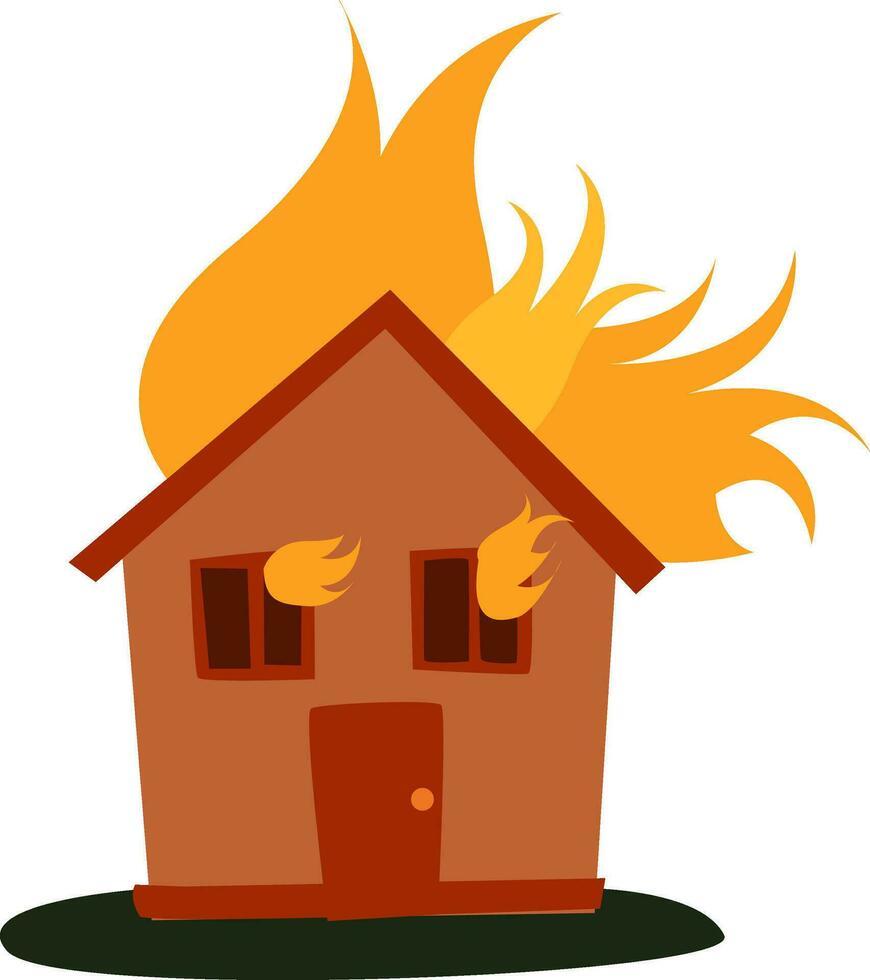 Burning house, illustration, vector on white background.