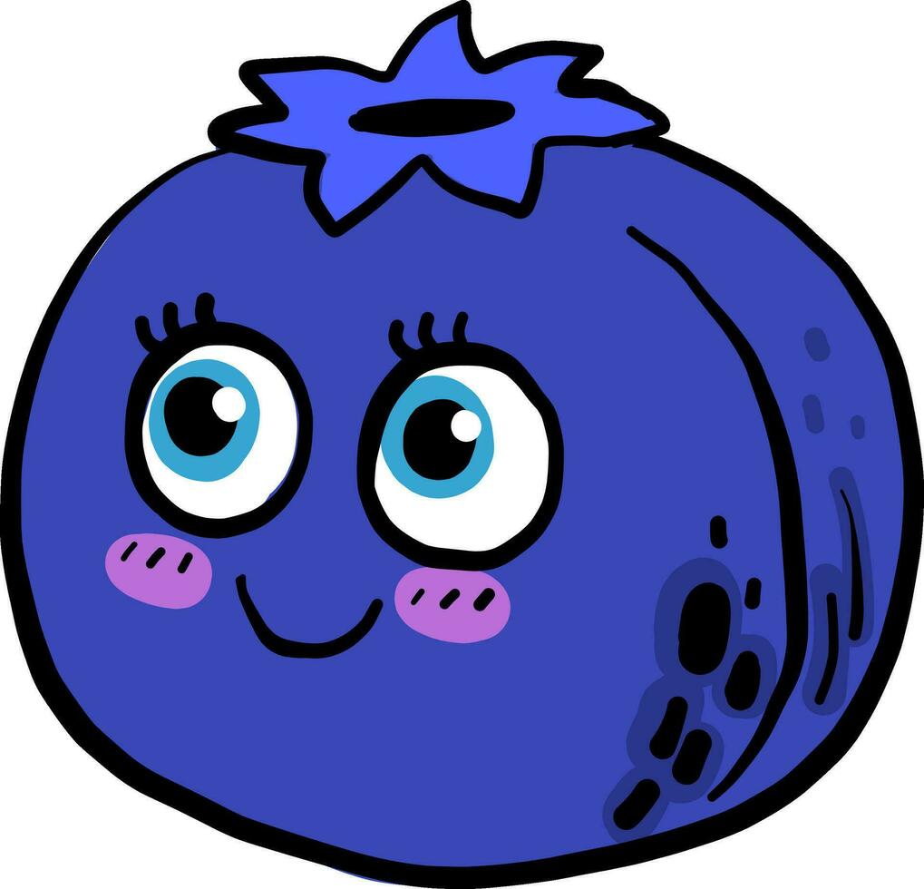 Blueberry with blue eyes, illustration, vector on white background