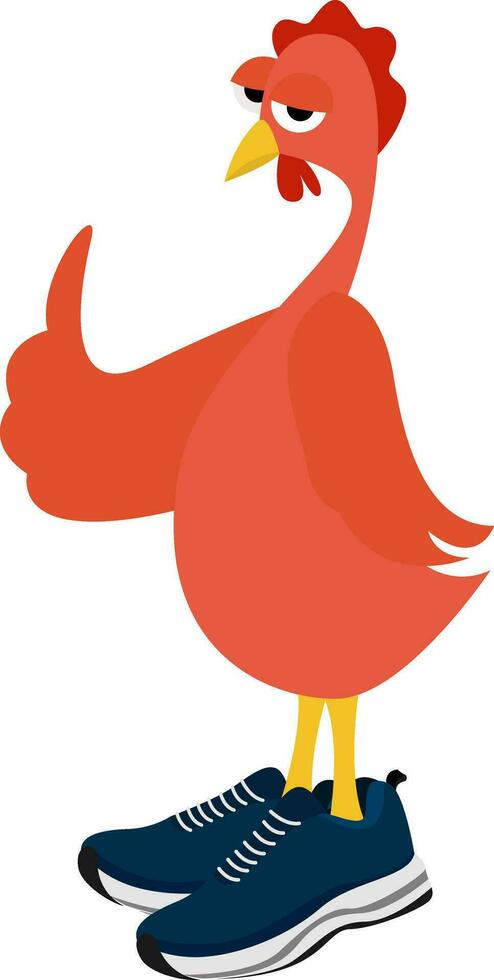 Chicken in boots, illustration, vector on white background.