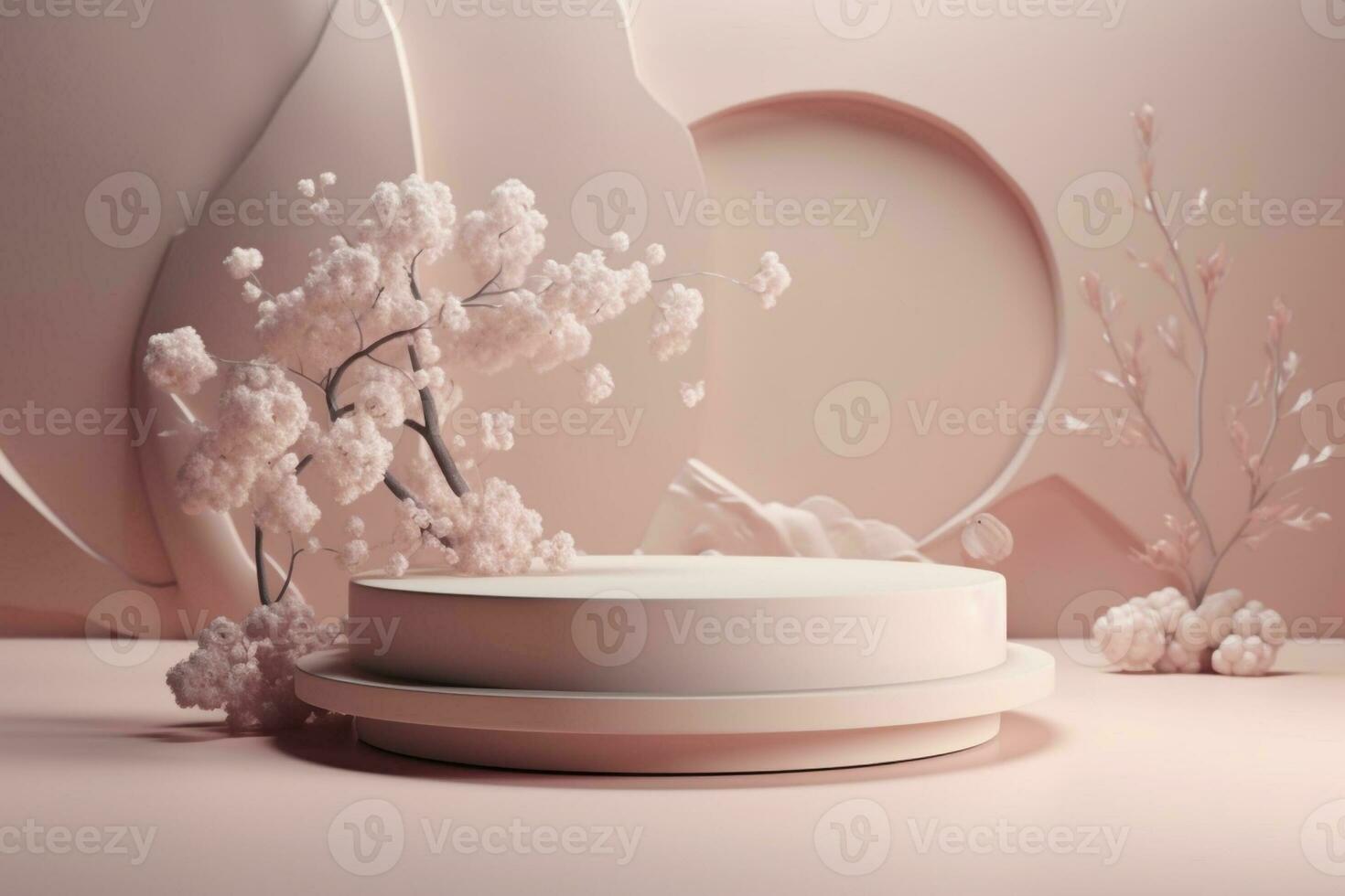 AI generated Round podium with a branch of flowers on it created with generative AI technology photo