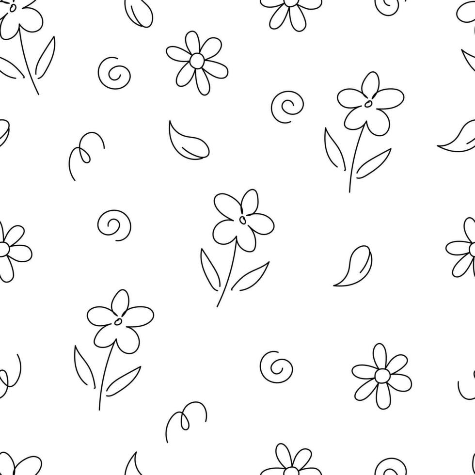 flower and leaf abstract hand drawn seamless pattern background for wrapping, wallpaper vector