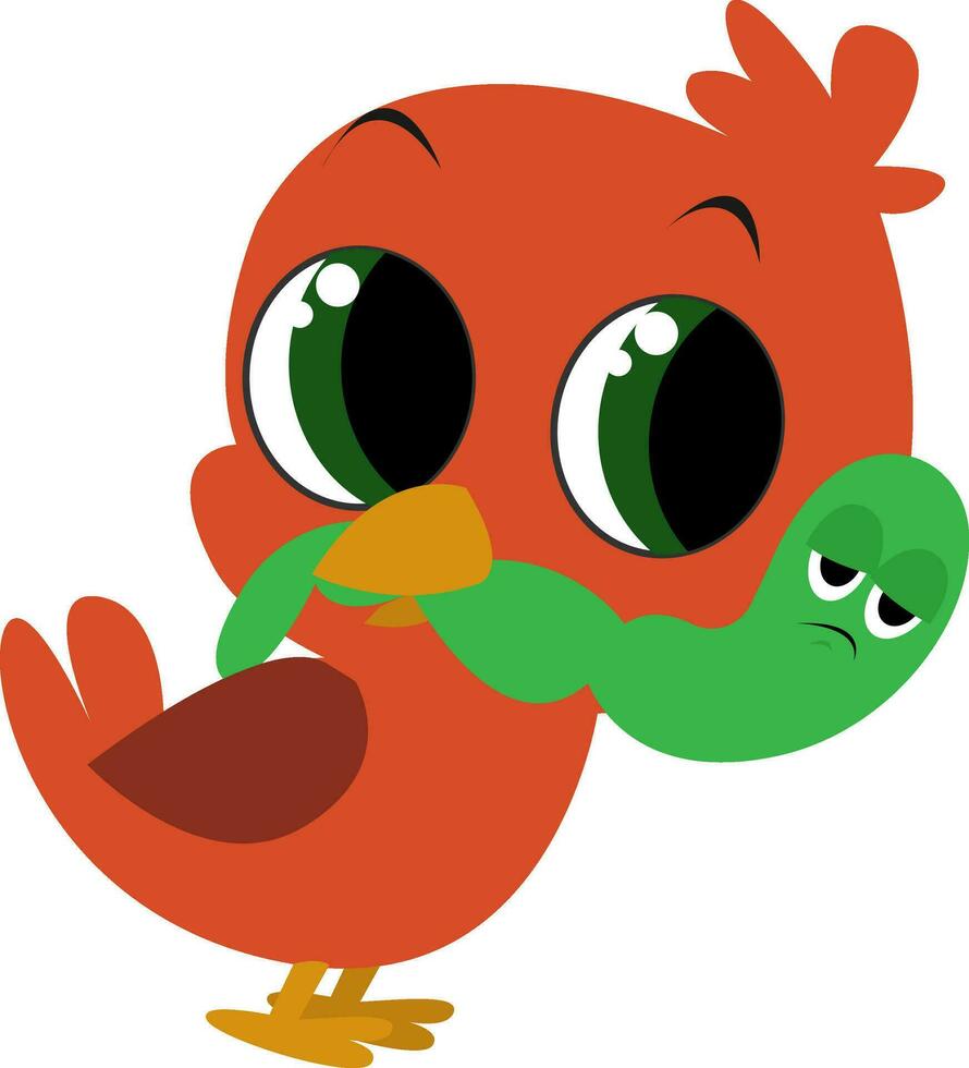 pájaro con gusano, ilustración, vector sobre fondo blanco.