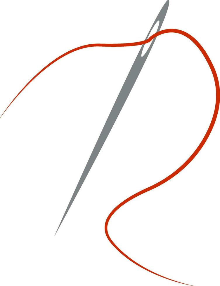 A red thread passing from needle vector or color illustration