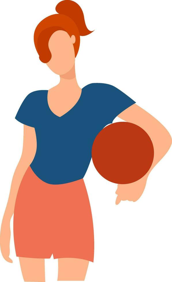 Girl with basketball, illustration, vector on white background.