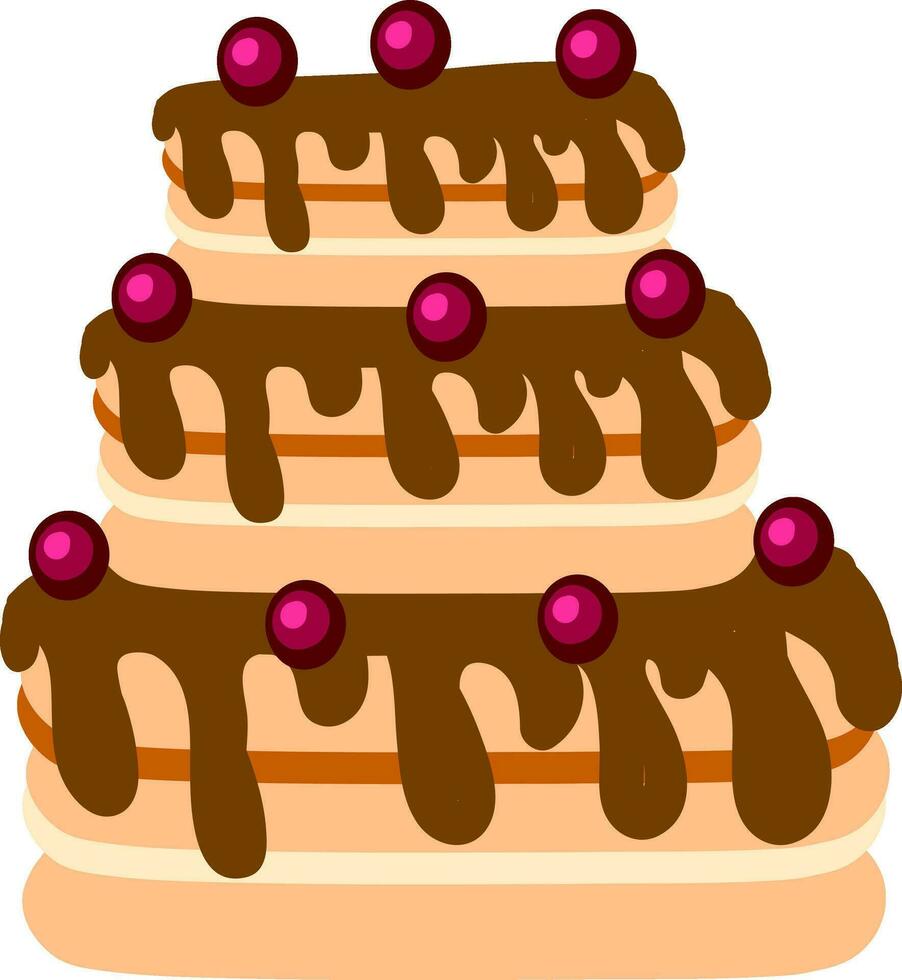 Big chocolate cake, illustration, vector on white background.