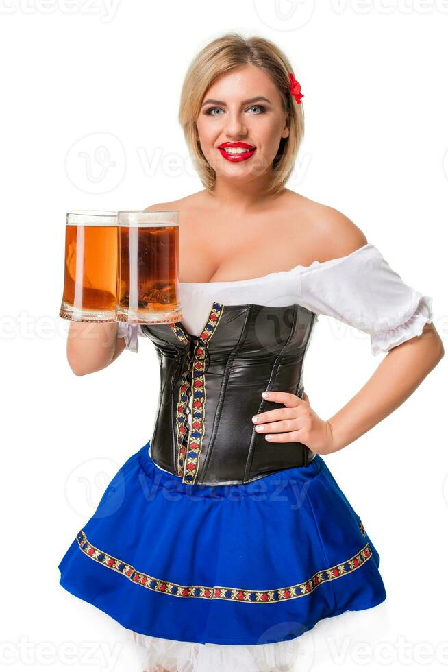 Beautiful young blond girl of oktoberfest beer stein photo