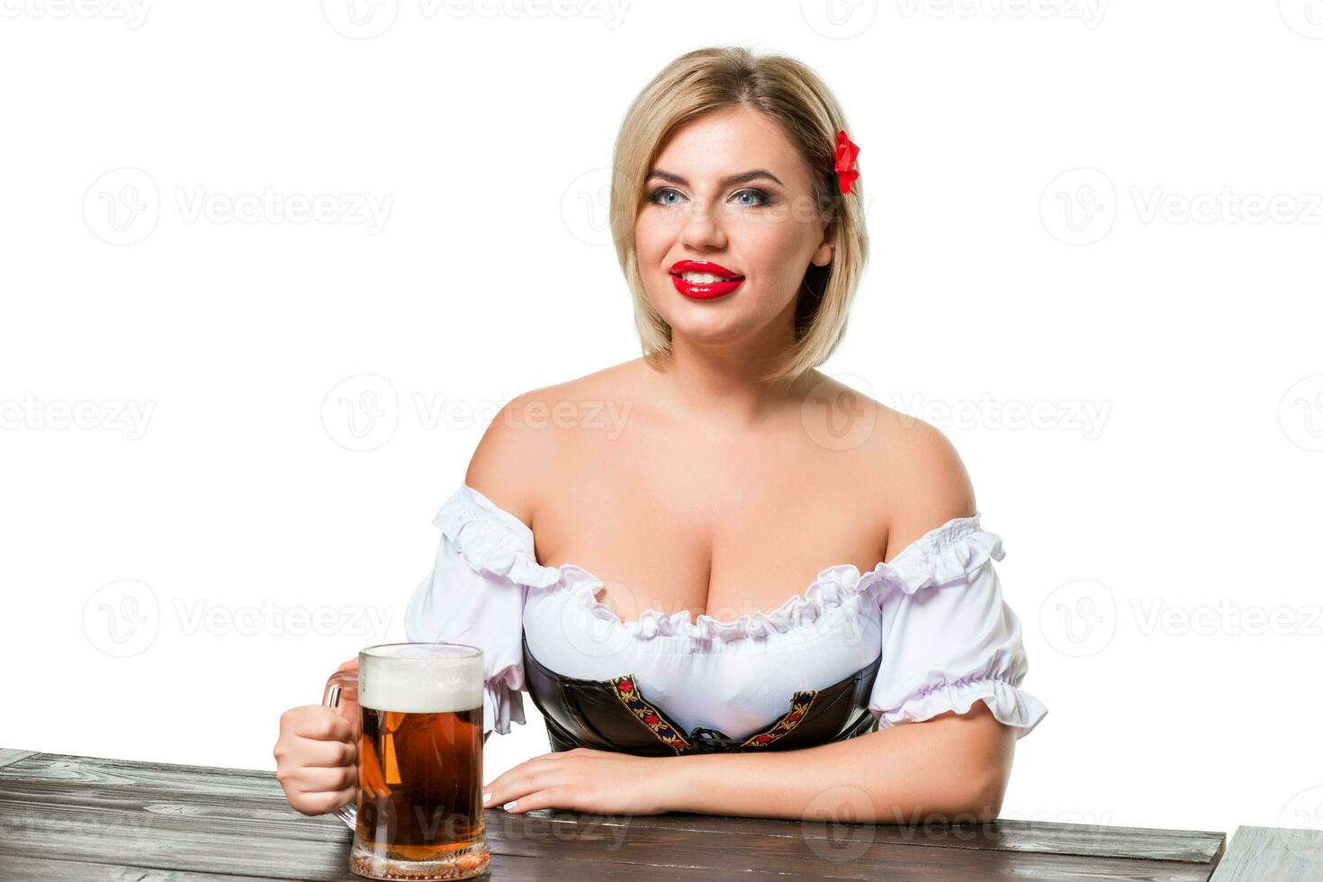 hermosa joven rubio niña de Oktoberfest cerveza Stein foto