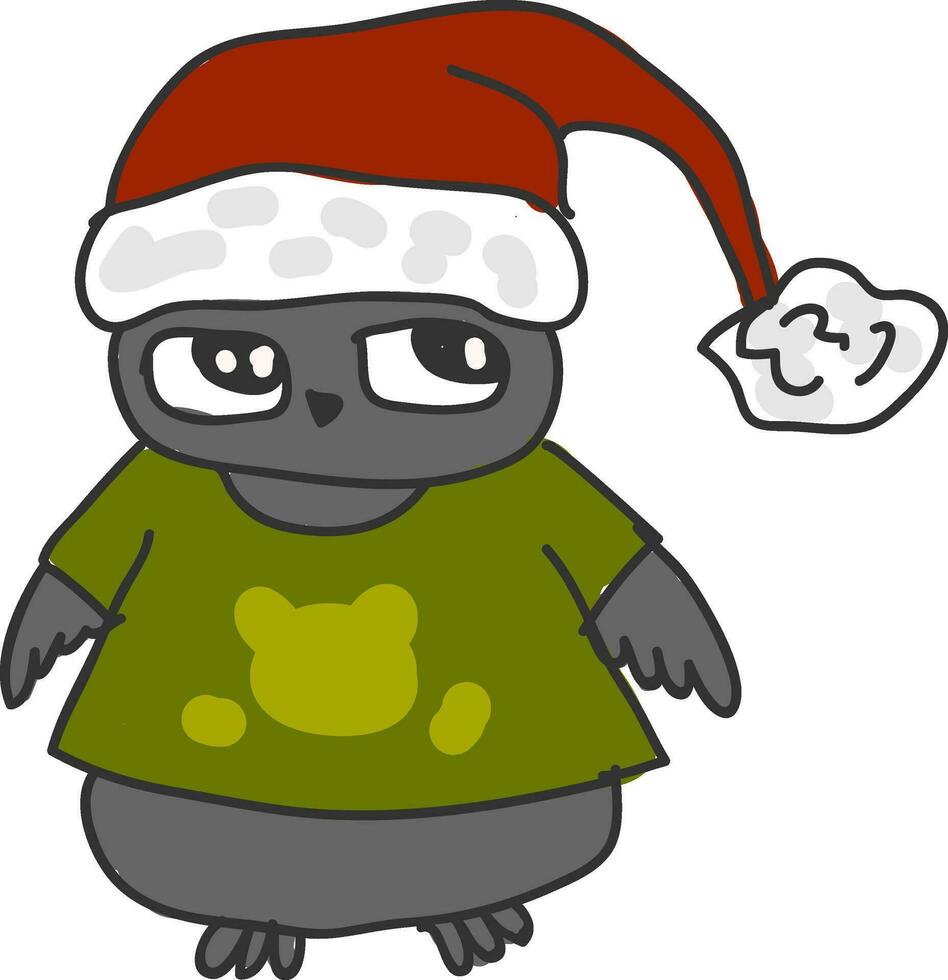 A gray owl wearing hat vector or color illustration