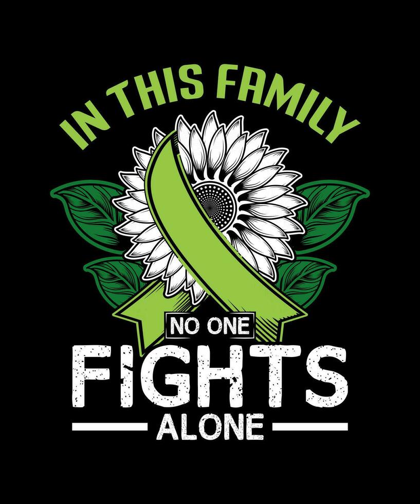 en esta familia No uno lucha solo pecho cáncer conciencia verde camiseta diseño. vector