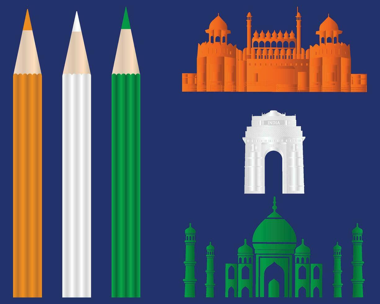 indio, taj mahal, lal kilá, puerta, en, Delhi, 26 enero, república día, indio independencia día tema, vector, indio bandera fondo, vector