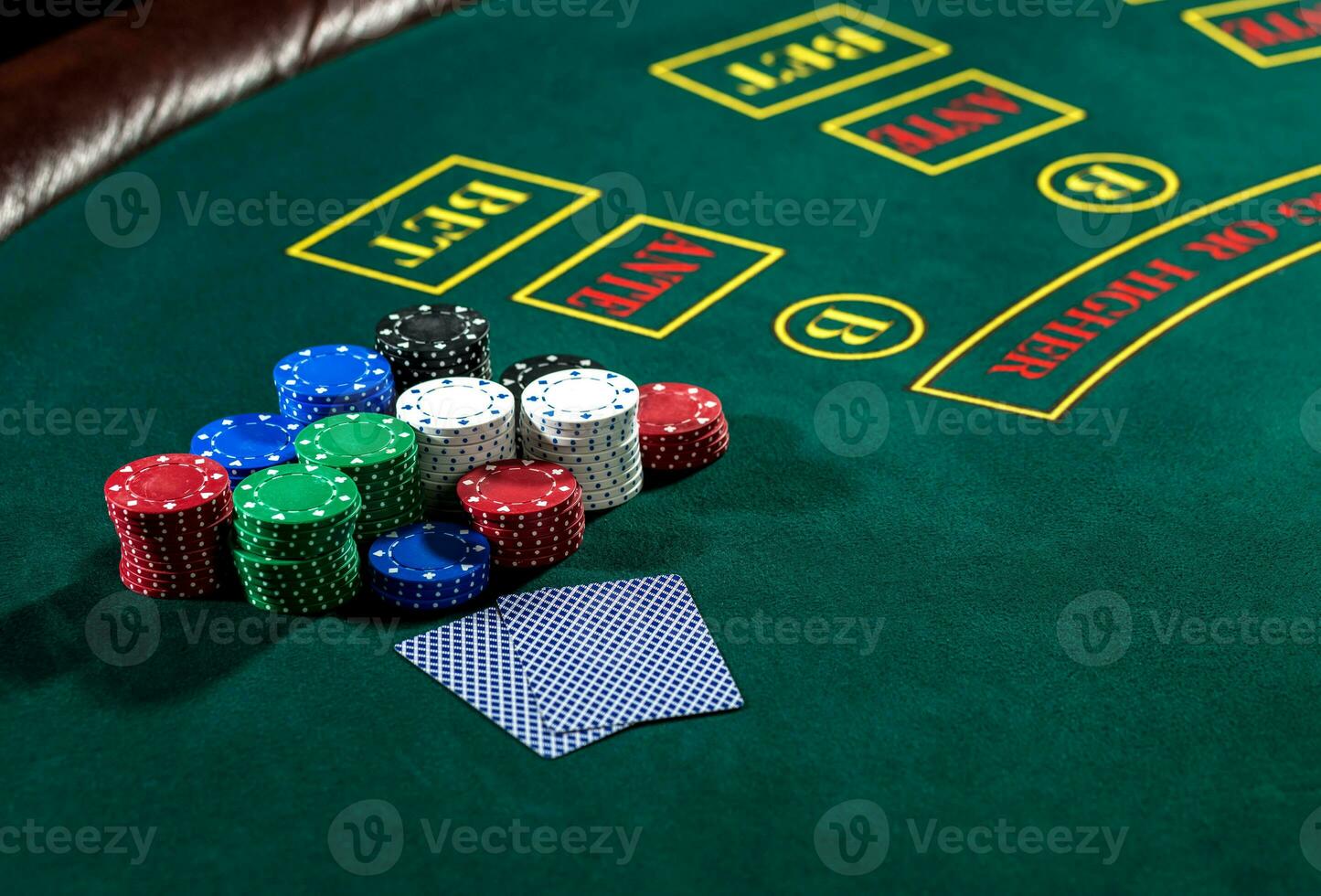 Poker play. Chips and cards photo