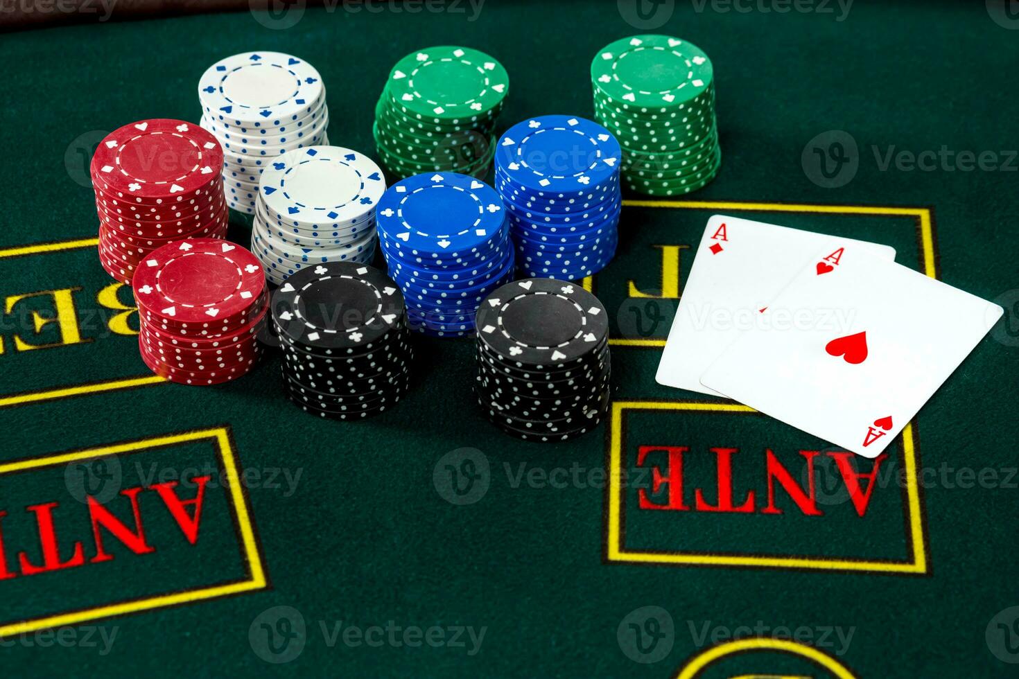 Poker play. Chips and cards photo