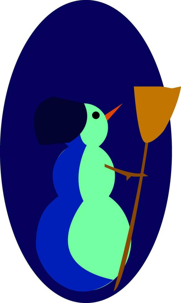 Snowman with broom vector or color illustration